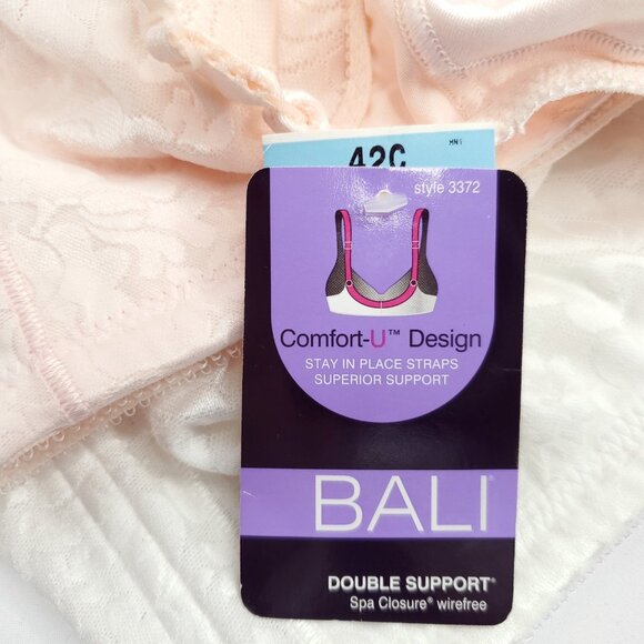 2 Bali Bra 42C 3372 Double Support Lace Wirefree Spa Closure White Pink - Picture 3 of 6